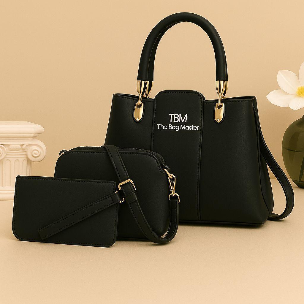 Pink 3-Piece Rexine Handbag Set for Shoulder Bag Women