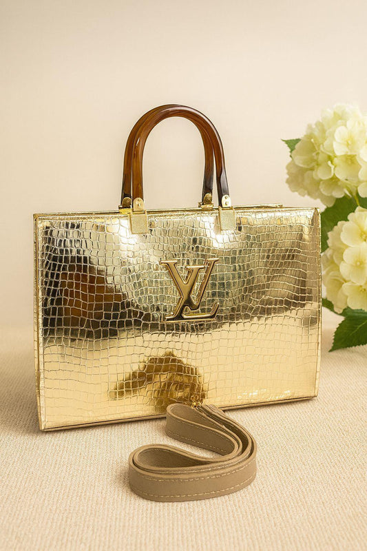 Black Croc Textured LV Tie Bag with Detachable Strap