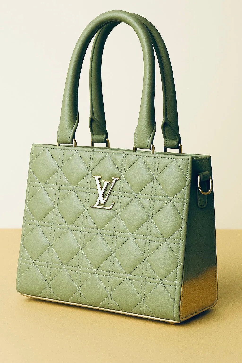 Maroon Quilted PU Handbag for Girls with LV Logo