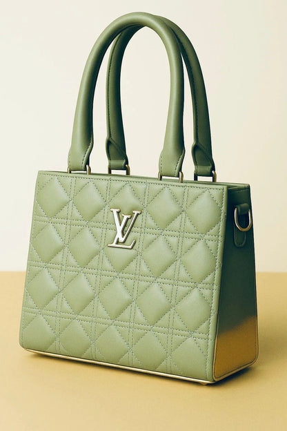 Maroon Quilted PU Handbag for Girls with LV Logo