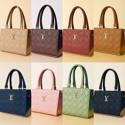 Maroon Quilted PU Handbag for Girls with LV Logo
