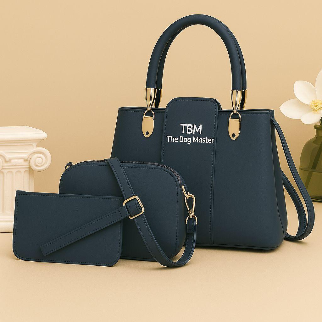 Pink 3-Piece Rexine Handbag Set for Shoulder Bag Women