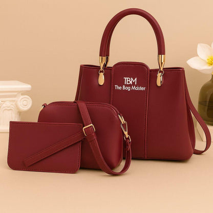 Pink 3-Piece Rexine Handbag Set for Shoulder Bag Women