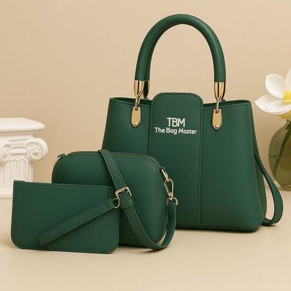 Pink 3-Piece Rexine Handbag Set for Shoulder Bag Women