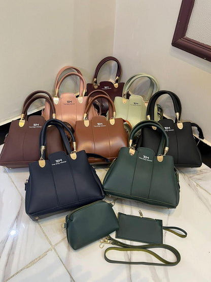 Pink 3-Piece Rexine Handbag Set for Shoulder Bag Women
