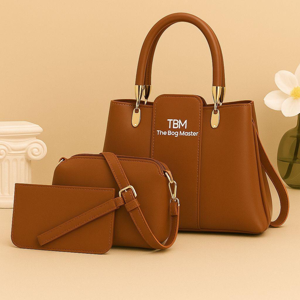 Pink 3-Piece Rexine Handbag Set for Shoulder Bag Women