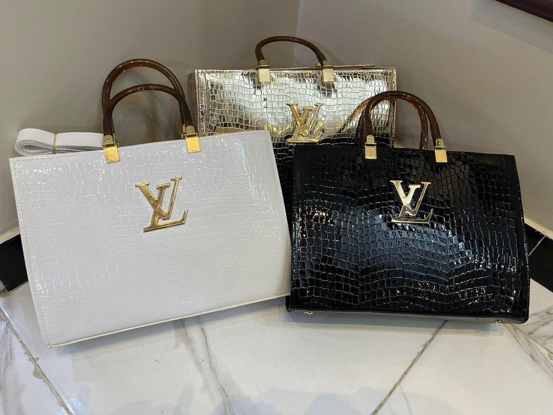Black Croc Textured LV Tie Bag with Detachable Strap