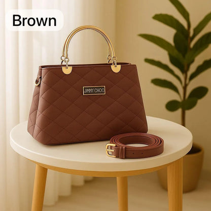 Maroon Quilted Handbag with Detachable Strap for Women