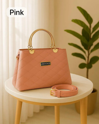 Maroon Quilted Handbag with Detachable Strap for Women