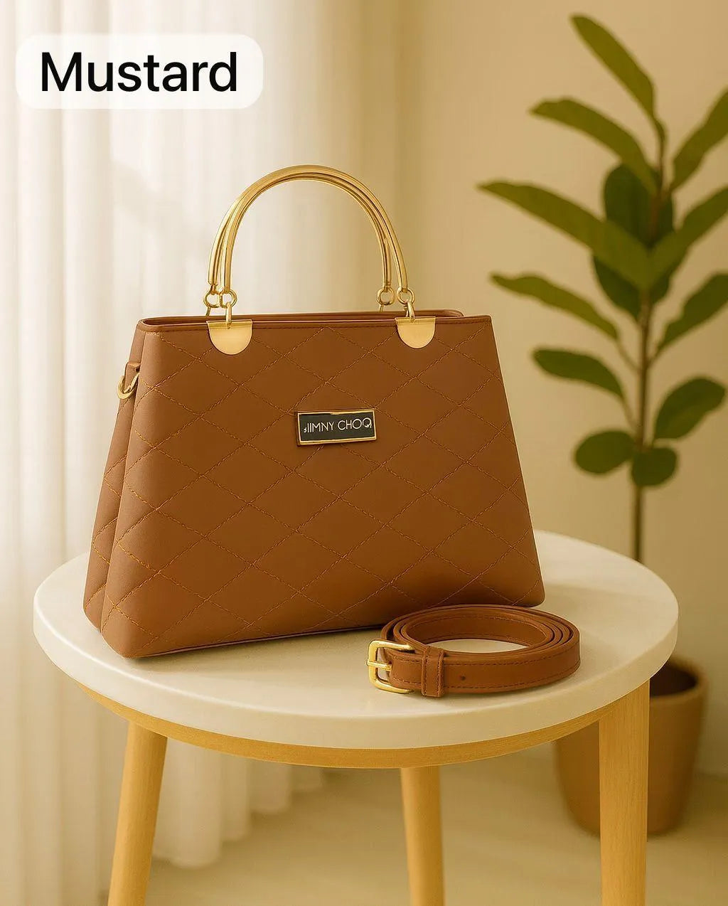 Maroon Quilted Handbag with Detachable Strap for Women