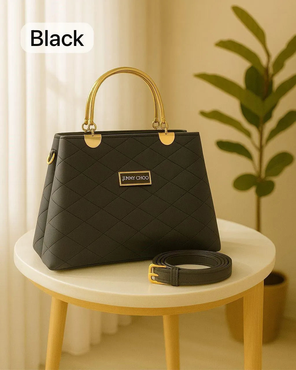 Maroon Quilted Handbag with Detachable Strap for Women