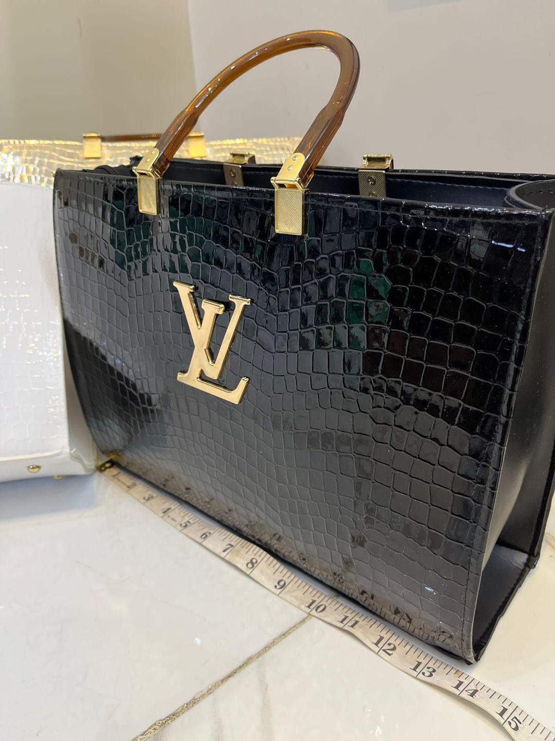 Black Croc Textured LV Tie Bag with Detachable Strap