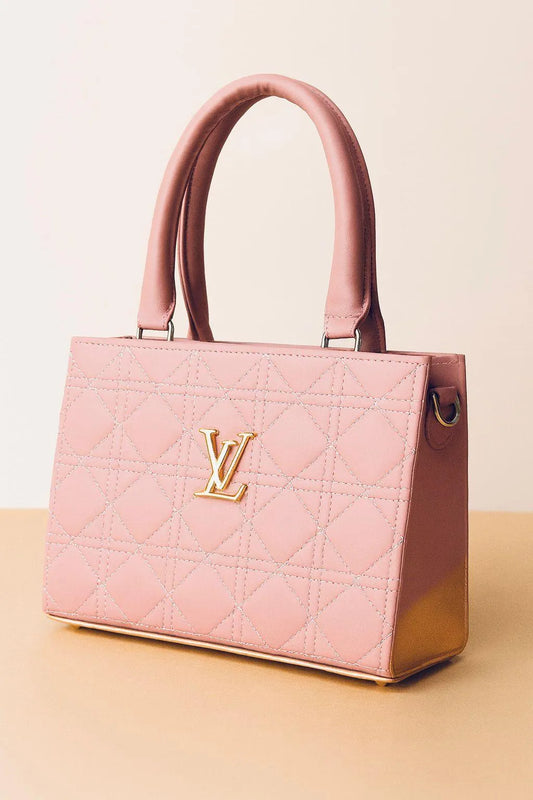 Pink Quilted PU Leather Shoulder Bag for Women