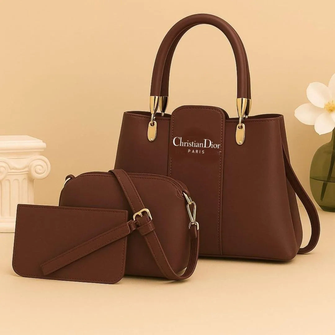 Women's Maroon Leather 3-Piece Handbag Set