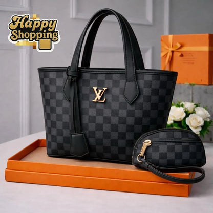 Black Leather Handbag Set for Girls 2 Pcs