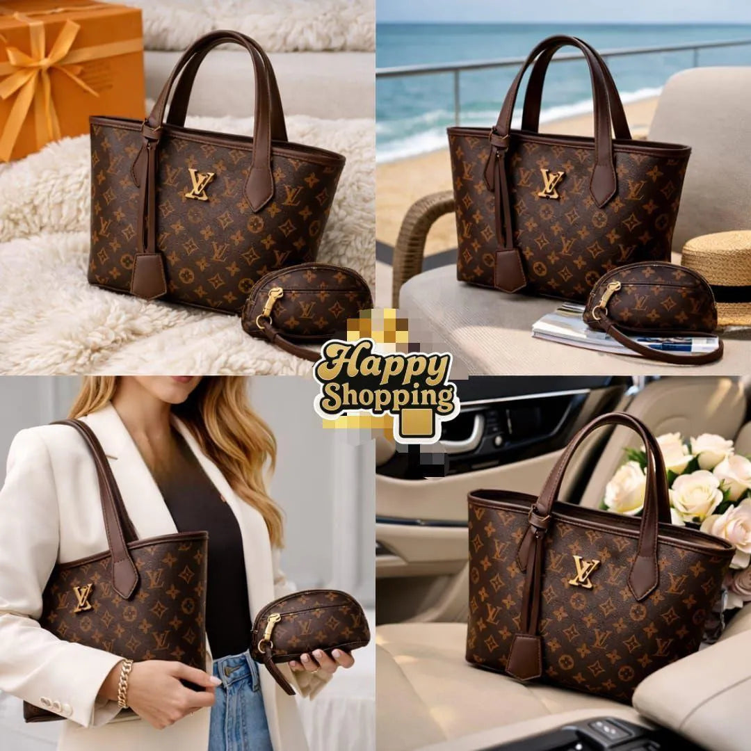 Black Leather Handbag Set for Girls 2 Pcs