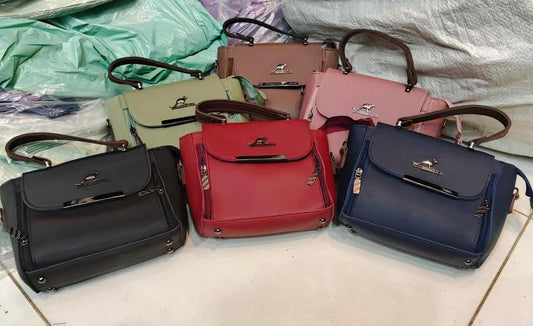 Women's Black Leather Shoulder Bag with Top Handle