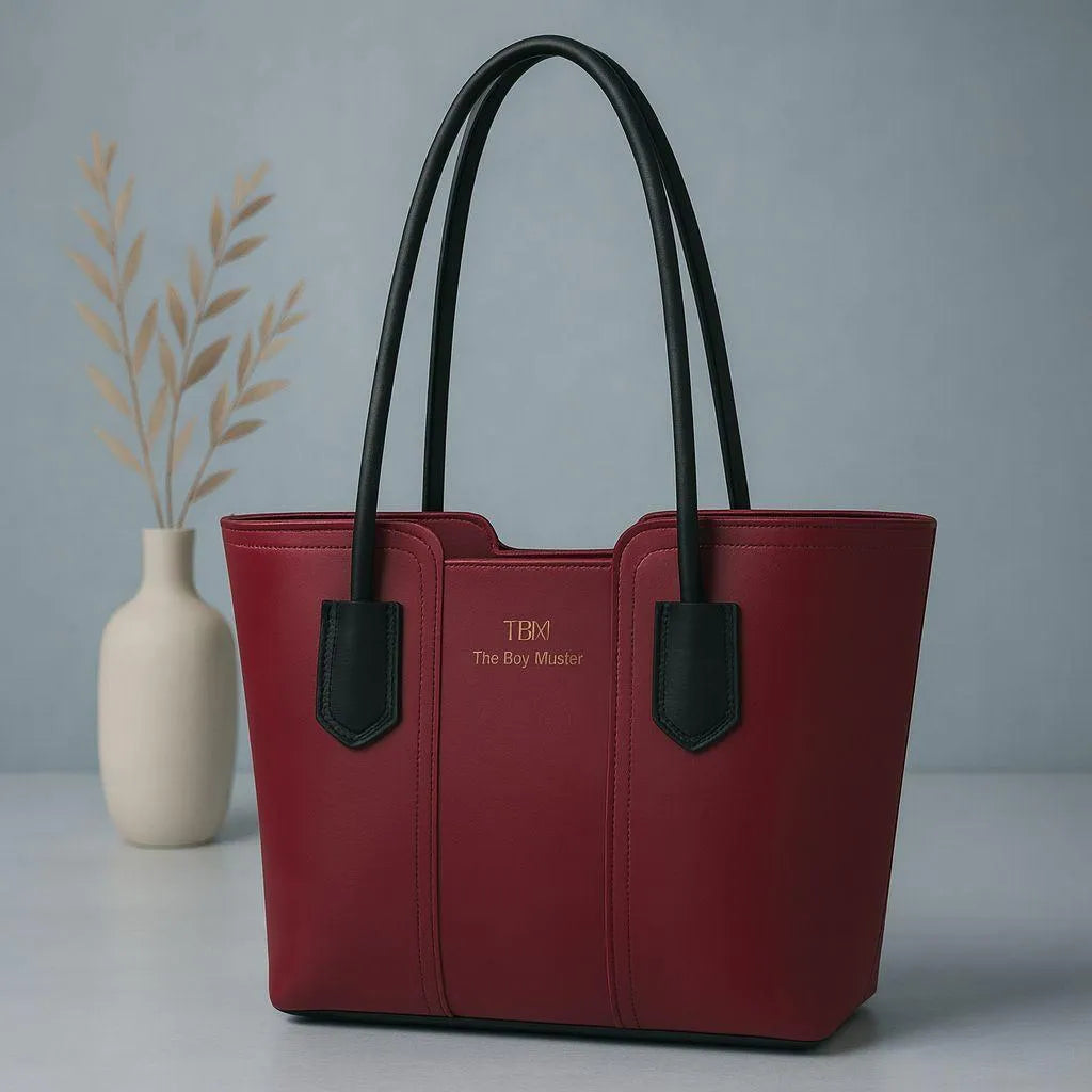 Women's Leather Tote Bag Black Blue Maroon Green Pink Mustard Brown 12x11x10"