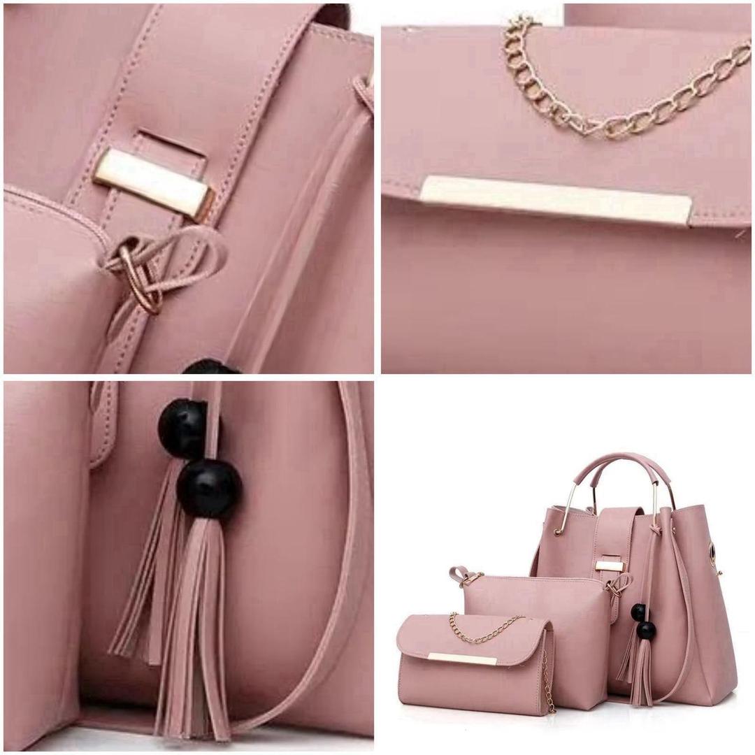 Stylish Girl's Leather Handbag Set 3 Pcs Black