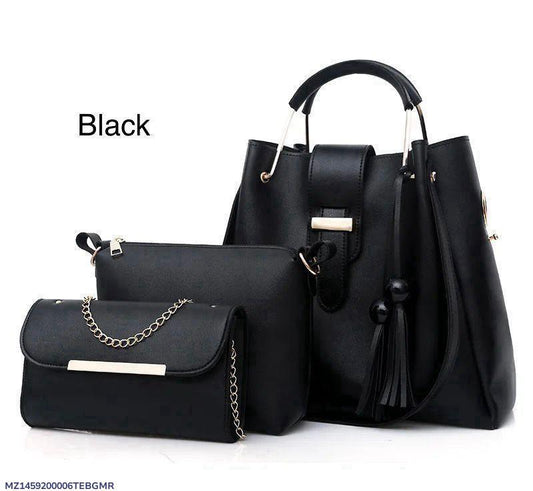 Stylish Girl's Leather Handbag Set 3 Pcs Black