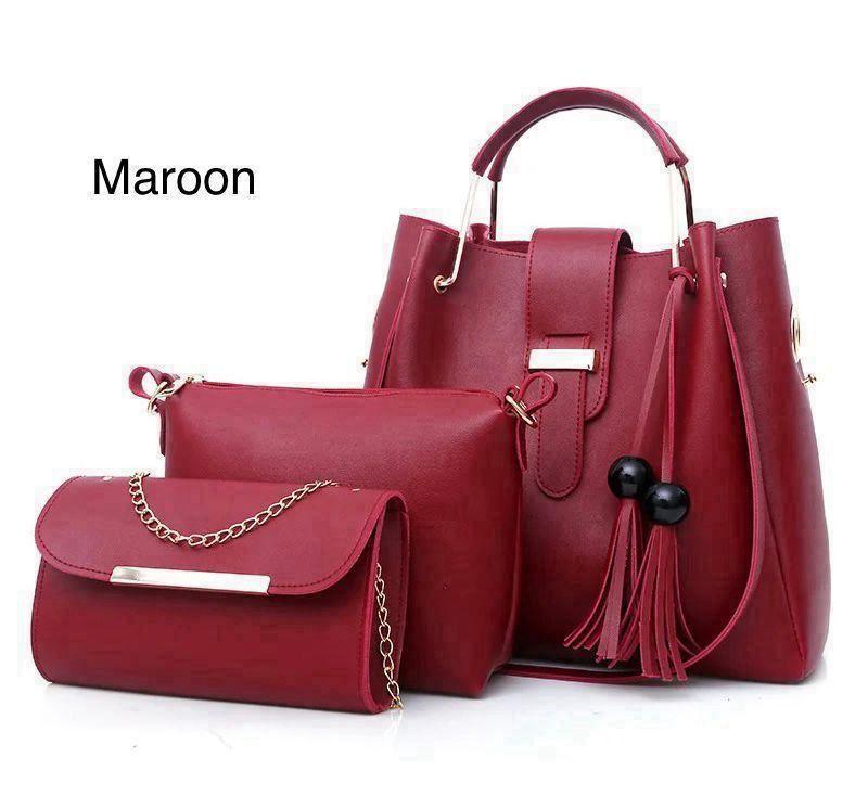 Stylish Girl's Leather Handbag Set 3 Pcs Black