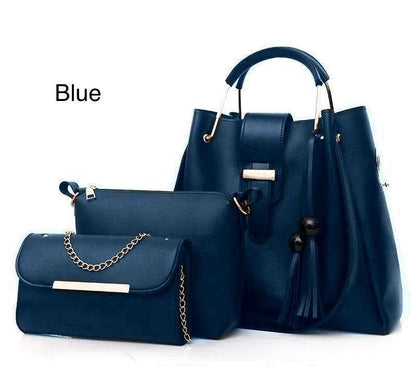 Stylish Girl's Leather Handbag Set 3 Pcs Black