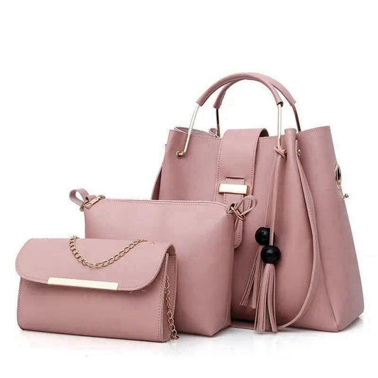 Stylish Girl's Leather Handbag Set 3 Pcs Black