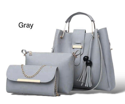 Stylish Girl's Leather Handbag Set 3 Pcs Black