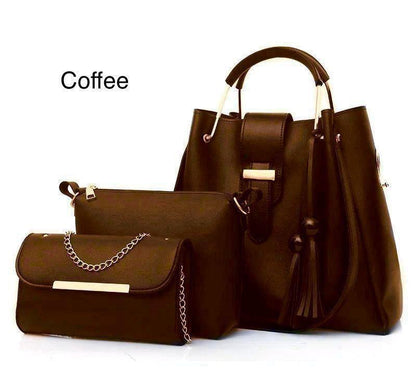 Stylish Girl's Leather Handbag Set 3 Pcs Black