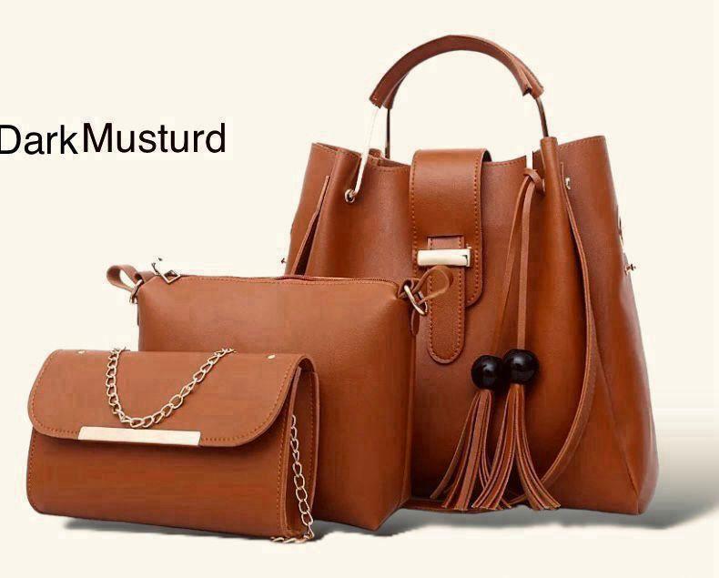 Stylish Girl's Leather Handbag Set 3 Pcs Black