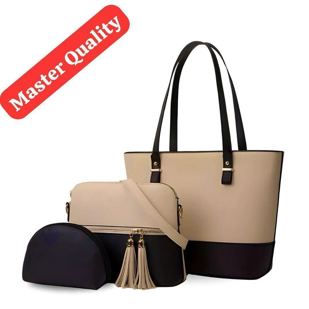 Stylish Girl's 3-Piece Rexine Handbag Set Black