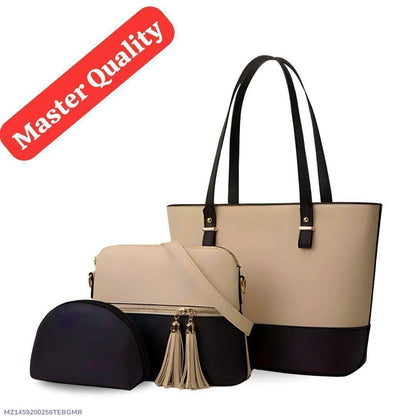 Stylish Girl's 3-Piece Rexine Handbag Set Black